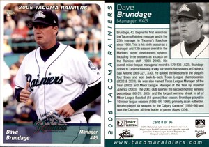 Dave Brundage 2006 MultiAd Tacoma Rainiers #8 Card *AutographDen*