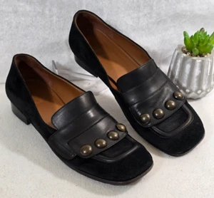 Tomas Maier Women's Black Leather Studded Loafer Shoes Slip On Square Toe Size 8 - Picture 1 of 11