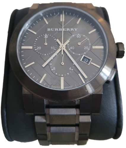 Nuovo orologio uomo Burberry BU9902 acciaio inox placcato ioni grigio quadrante grigio 42 mm