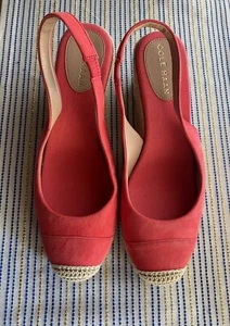Cole Haan Espadrille Womens Sz 9.5 Cloudfeel Wedge Sandals Coral Orange NEW - Picture 1 of 11
