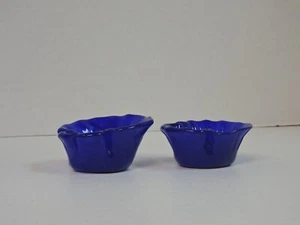 PAIR OF HAND MADE COBALT BLUE VOTIVE CANDLE HOLDERS - Picture 1 of 4
