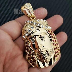 Hip Hop Iced Gold Plated Large Holy Jesus Head Bling Fashion Charm Pendant - Picture 1 of 2