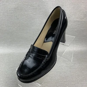 Michael Kors Penny Loafer Pumps Black Patent Leather Round Toe Block Heel Sz 7M - Picture 1 of 12