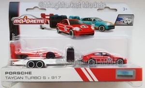 MAJORETTE · PORSCHE TAYCAN TURBO S + PORSCHE 917 TRAILER · 1:64 · BRAND NEW - Picture 1 of 14