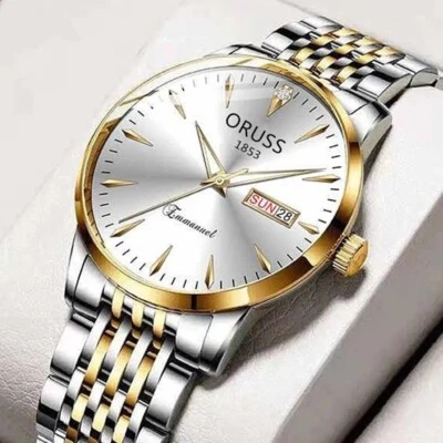 Man Watch Waterproof Analog Quartz Date Calender Round Dial Stainless Steel Band - Image 1 of 4