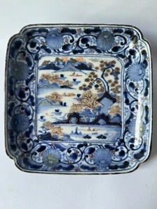 Piatto antico blu cobalto sotto smalto in stile Imari o Arita tipico giapponese - Picture 1 of 7