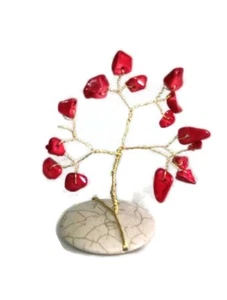 Handmade Tree Made Wire Stone Base Fruits Made Red Stones Figurine HOME DECOR - Picture 1 of 3