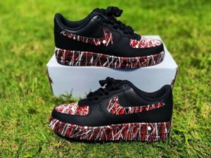 Scarpe Sneakers Air Force 1 Splatter Rosso Bianco Personalizzate Nero Calci Uomo Donna - Foto 1 di 13