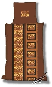 Microfaser Bettwäsche Flanell Garnitur Set 2-teilig Leomuster braun 135x200 - Bild 1 von 1