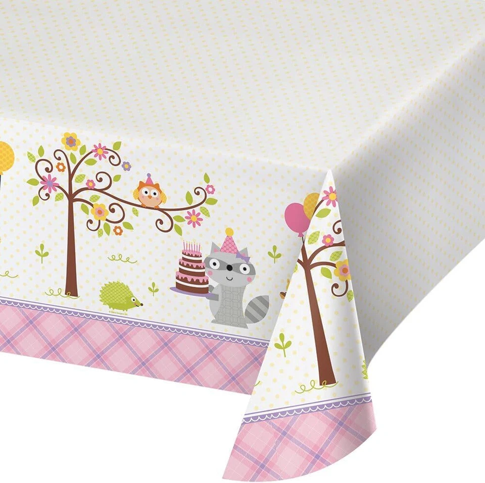 Happi Woodland Girl Animals 1st Birthday Party Decoration Plastic Tablecover - Image 1 of 1