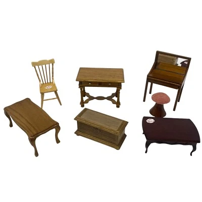 Vintage Dollhouse Miniature Furniture Table Chair Vanity Chest Desk Lot of 7 new - Image 1 of 4