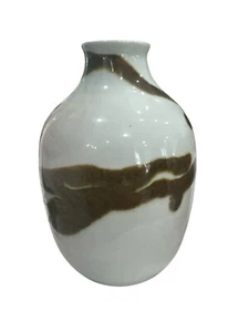 Vintage japanischer Sake Krug Flasche Keramik Künstler signiert weiß braun Wirbel 7 Zoll - Bild 1 von 7
