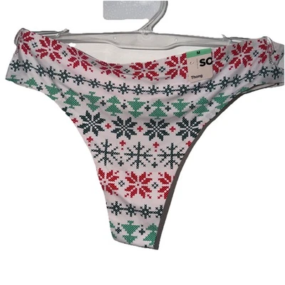SO Smooth  Thong  Panty Sz: M  Snowflakes ❄️ Junior Women 88% Nylon-12% Spandex - Image 1 of 4