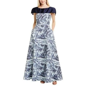 SIZE 2 KAY UNGER KIANA Formal Dress Maxi GOWN POCKETS JACQUARD BLUE SPARKLE NWT - Picture 1 of 10