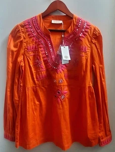 Túnica TORY BURCH Claudia NUEVA CON ETIQUETAS 8 mandarina/rosa 38330 bordado/espejo adornado - Imagen 1 de 14