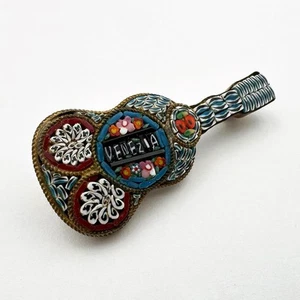 VINTAGE / ANTIQUE ITALIAN MICRO MOSAIC GUITAR BROOCH - Picture 1 of 3