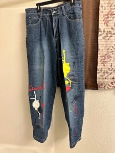 Clench blau Denim Hip-Hop Dash Paint Jeans Herren 34 x 32 - Bild 1 von 11