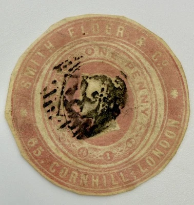 Great Britain QV 1d Smith Elder & Co-Advertising Collar-Cut Square-1857 to 1888 - Image 1 of 4