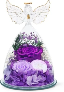 FIACO Geschenke für Frauen Mama konservierte Rose für immer Blume im Glas Engel Figur - Bild 1 von 7