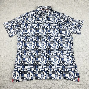 RLX Polo Ralph Lauren bianca e blu camicia geometrica traspirante taglia XL - Foto 1 di 6