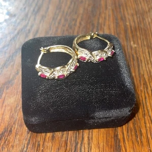 Ross Simons Sterling silver bright lab created pink sapphire Tennis Hoop earring - Picture 1 of 3
