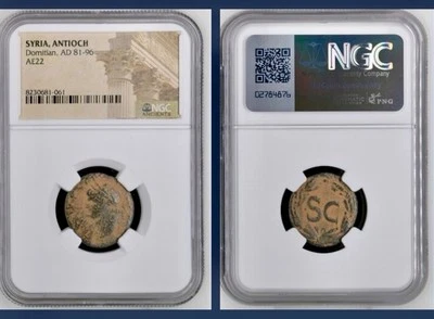 Roman Emperor Domitian 81-96 AD NGC Ancient Coin Antioch Senatus Consultum - Image 1 of 4