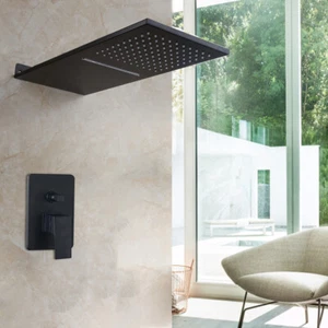 Grifo mezclador rectangular negro de 2 vías cabeza de ducha valor montado en pared - Imagen 1 de 6