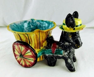 Vintage 7" Ceramic Donkey Pulling Cart - Folk Art Figurine Planter Pottery Italy - Picture 1 of 9