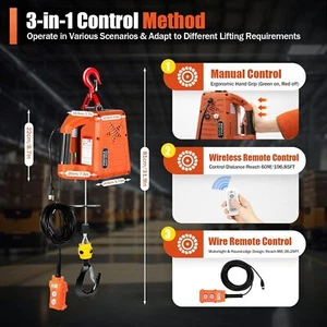 Cabrestante elevador eléctrico 3 en 1 1100 lb con control remoto inalámbrico 110 V elevación 16 pies/min - Imagen 1 de 7