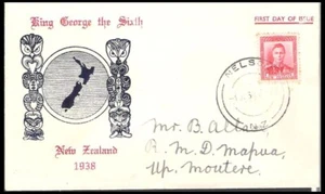 NEW ZEALAND 1938 KGVI 1d BLUE/RED MAP FDC (JF-F) - Picture 1 of 1