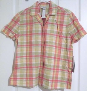 Jones Sport Pink and Pastel Plaid S/S Button Down Top Size Small S Casual #248 - Picture 1 of 5