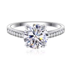 Moissanite Solitaire Engagement Ring Round Cut 2.00 Carat Solid 14K White Gold - Picture 1 of 6