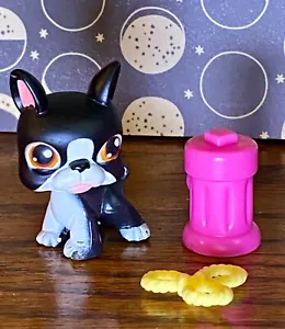 💛LPS Littlest Pet Shop #63 Boston Terrier Brown Eyes Original w/Fire Hydrant 🩷 - Picture 1 of 6