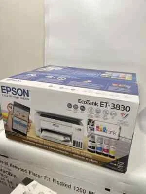 Brand New Epson EcoTank ET-3830 Color Wireless All-In-One Duplex Printer - White - Image 1 of 2
