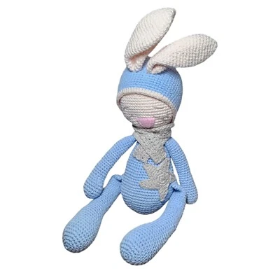 Muñeco de ganchillo tejido juguete de peluche amigurumi hecho a mano Blue Star Sleepy Bunny 14" Foto 1 de 4