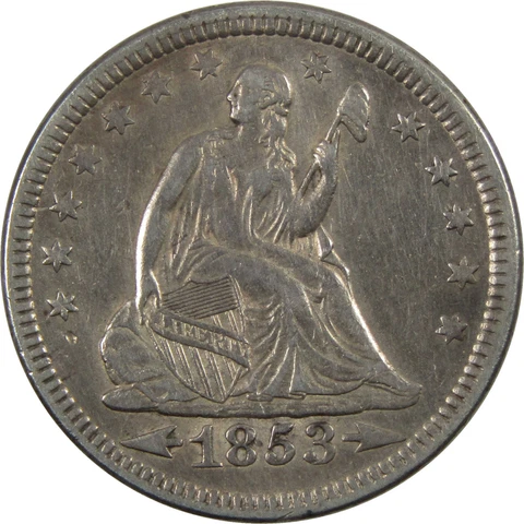 1853 Arrows and Rays Seated Liberty Quarter XF EF Details SKU:I4565 Cover