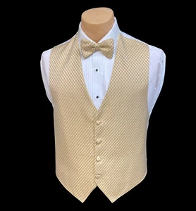 Men's Jean Yves Capri Gold Tuxedo Vest & Tie Bow or Long Wedding Groom Prom - Picture 1 of 8