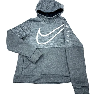 Nike Hoodie Boys XL Gray White Sweatshirt Sweater Dri Fit Big Swoosh Check Youth - Picture 1 of 10
