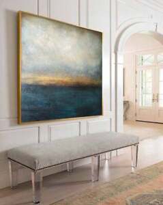 Large Oil Painting Canvas Art Sea Abstract Painting Blue Painting Gray Painting