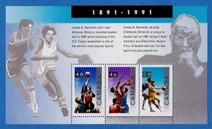 Canada 1991 James A . Naismith Inventor of Basketball 3v Souvenir Sheet SC#1344 - Bild 1 von 2