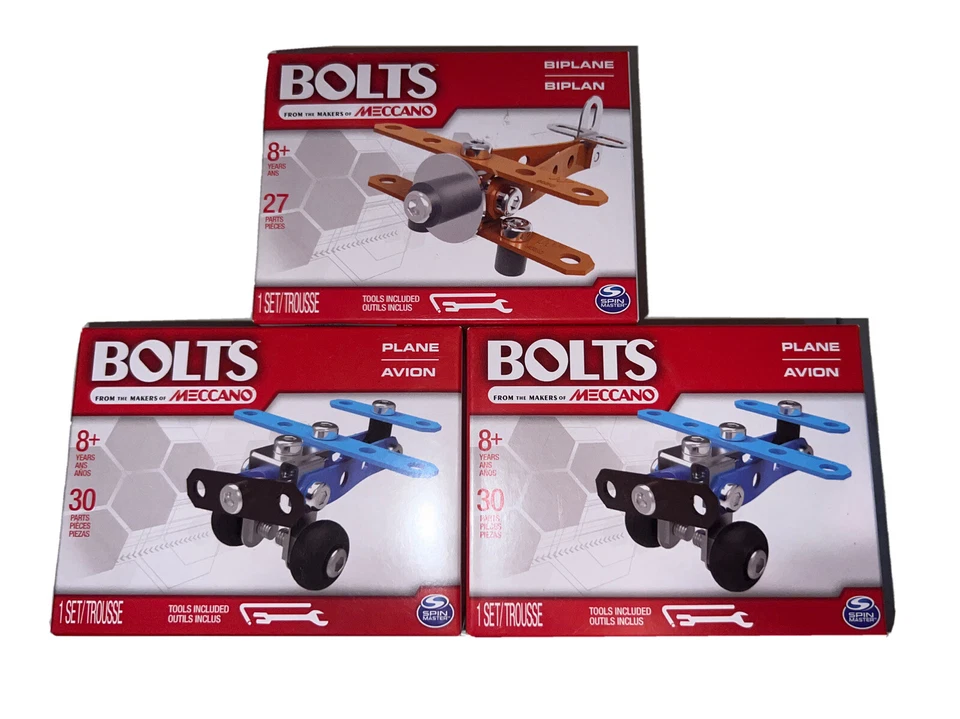 3 Bolts by Meccano Erector Sets Metal Model Kits Plane Bulldozer Building - Image 1 of 1