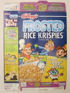 Kelloggs Cereal Box 2003 FROSTED Rice Krispies 12.5 oz TOONS' TOP TRICKS on back - Picture 1 of 2