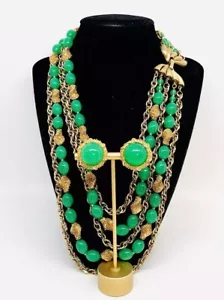 Chunky TRIFARI 5 Strand Faux Jade Necklace Earrings Demi Signed Vintage Jewelry - Picture 1 of 12