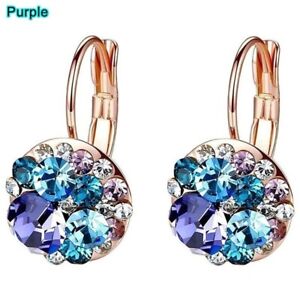 Women Gold Purple Crystal Dangle Hoop Earring Anniversary Day Jewelry Party Gift