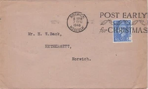 1946 GB card sent from Norwich with cancel Post Early for Christmas - Picture 1 of 2