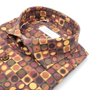 Camicia Uomo Francese Fantasia stampata Geometrica fondo Marrone in cotone makò - Imagen 1 de 10