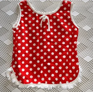 VTG Girls Size 5 Tank Top Polka Dot Red White Fringe Hem Cotton No Iron * - Picture 1 of 6