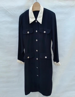 Vestido Burberry Vintage Mujer 12 Bolsillos Negro Hecho en España EU 48 Foto 1 de 4