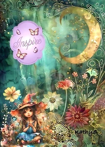 Fairy Artist Trading Card - Little Girl In Magical Forest, ACEO 2.5x3.5 Colorful - Picture 1 of 3