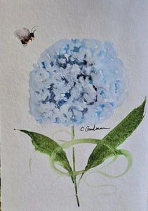 Original Signed Watercolor Painting. Floral. Wall Art. Hydrangeas. Blues. 5x7 - Picture 1 of 4